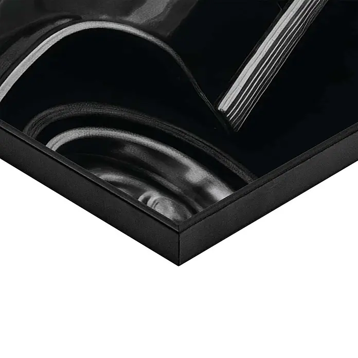 Reinders Bild Slim Frame Black - What Ever, B x H: 50 x 70 cm - Schwarz gerahmtes Bild mit einem schwarz-weißen abstrakten Motiv aus geschwungenen Linien und einem gestreiften Element.