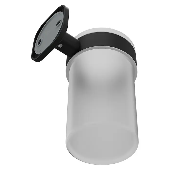 Venus Zahnputzbecher Prag - Edelstahl, Schwarz - Wandmontierte Außenleuchte mit schwarzem Arm und mattiertem zylindrischem Diffusor.