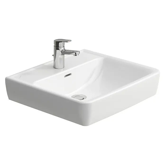 Laufen Pro Waschtisch A - 55 x 48 cm, Ohne Spezialglasur, Hahnloch: Mitte, Mit Überlauf, Weiß - Ein elegantes Waschbecken mit Armatur in Weiß, ideal für moderne Badezimmer. Das schlichte Design fügt sich nahtlos in jede Einrichtung ein.