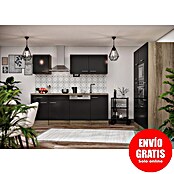 Respekta Composición de cocina (Ancho: 370 cm, Con dispositivos eléctricos, Brillo satinado negro)