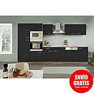 Respekta Oliver Composición de cocina Oliver (Ancho: 340 cm, Negro, Con electrodomésticos)