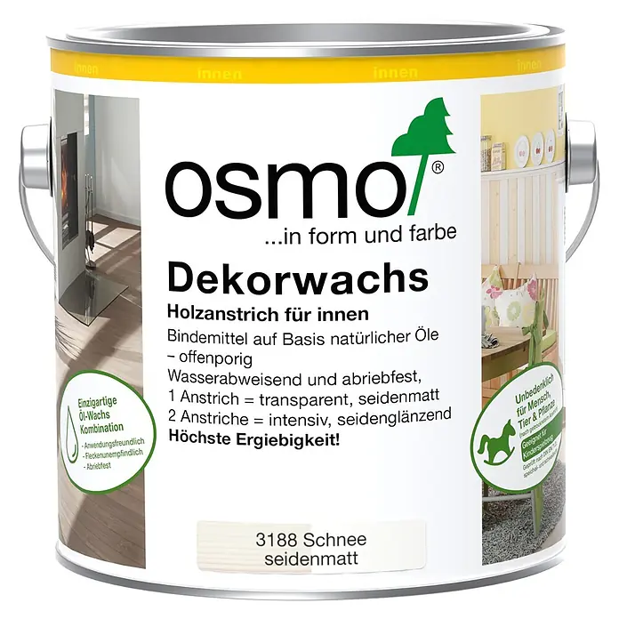 Osmo Dekorwachs Intensiv - Schneeweiß, 2,5 l - Osmo Dekorwachs Holzanstrich Dose, Farbe 3188 Schnee seidenmatt, für Innenholz.