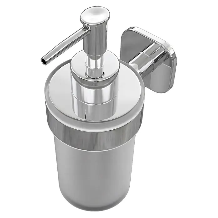 Venus Seifenspender Prag - Edelstahl, Chrom - Wandmontierter Chrom-Seifenspender mit blickdichtem weißem Behälter.