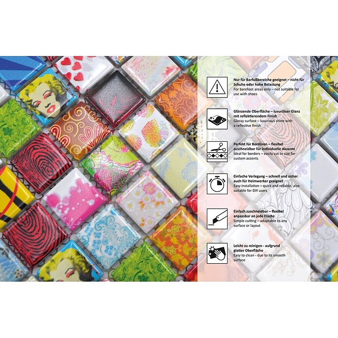 Mosaikfliese Quadrat Mix CG STAR (30 x 30 cm, Mehrfarbig, Glänzend)