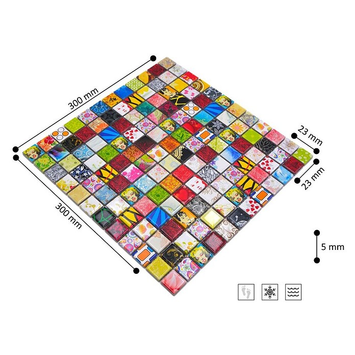 Mosaikfliese Quadrat Mix CG STAR (30 x 30 cm, Mehrfarbig, Glänzend)