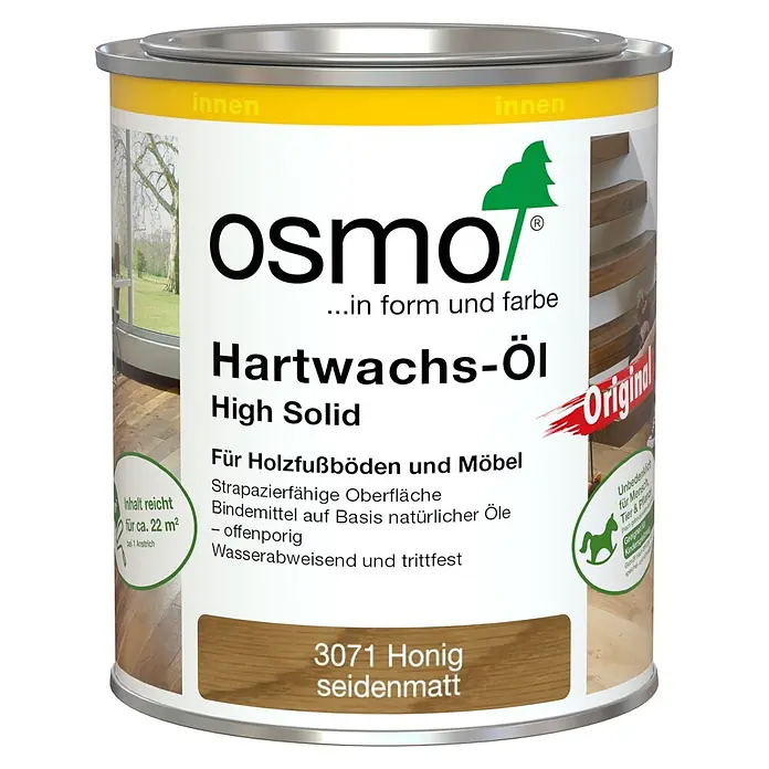 Osmo High Solid Hartwachsöl Farbig - Honig, 750 ml, Seidenmatt - Osmo Hartwachs-Öl High Solid in 3071 Honig seidenmatt für Holzfußböden und Möbel.