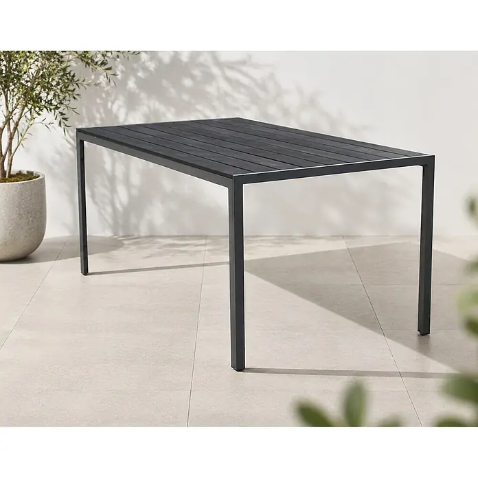 Westerholt Gartentisch - L x B x H: 150 x 90 x 74 cm, Stahl, Polywood, Rechteckig, Anthrazit - Dunkelgrauer rechteckiger Outdoor-Esstisch mit Lattenplatte und geraden Beinen.