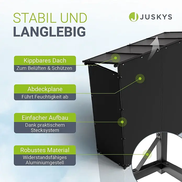Juskys Kaminholzregal Kaminholzregal - 70 x 70 x 185 cm, Metall, Schwarz - Schwarze Outdoor-Aufbewahrungsbox mit klappbarem Dach zur Belüftung, aus robustem Aluminium.