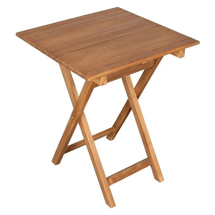 Bene Living Balkontisch Porton - L x B x H: 60 x 60 x 75 cm, Teakholz, Klappbar, Quadratisch, Natur - Quadratischer brauner Klapptisch aus Holz mit Lattenplatte.