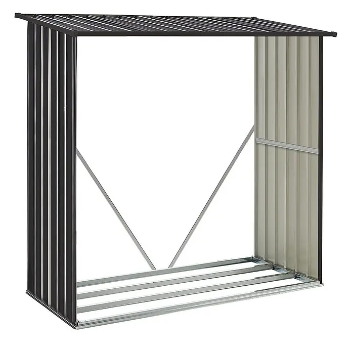 Juskys Kaminholzregal Enno - 163 x 163 x 154 cm, Metall, Grau - Dunkelgraues Wellblech-Kaminholzregal zur Holzlagerung.