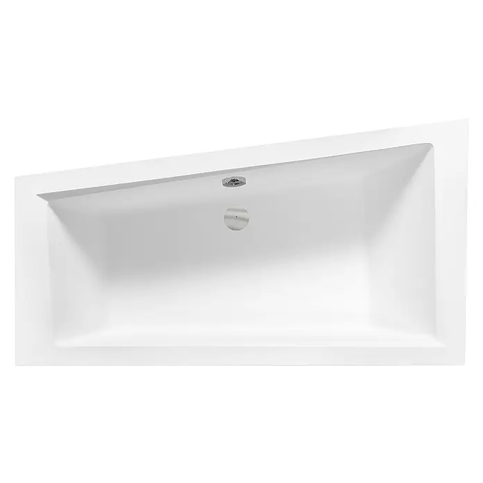 Bad Land Eckbadewanne - L x B: 150 x 85 cm, Sanitäracryl, Weiß - Weiße rechteckige Badewanne mit integriertem Überlauf und zentralem Abfluss.