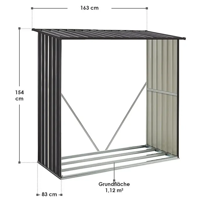 Juskys Kaminholzregal Enno - 163 x 163 x 154 cm, Metall, Grau - Metall-Holzunterstand in Grau mit den Maßen 163x83x154 cm und 1,12 m² Grundfläche.