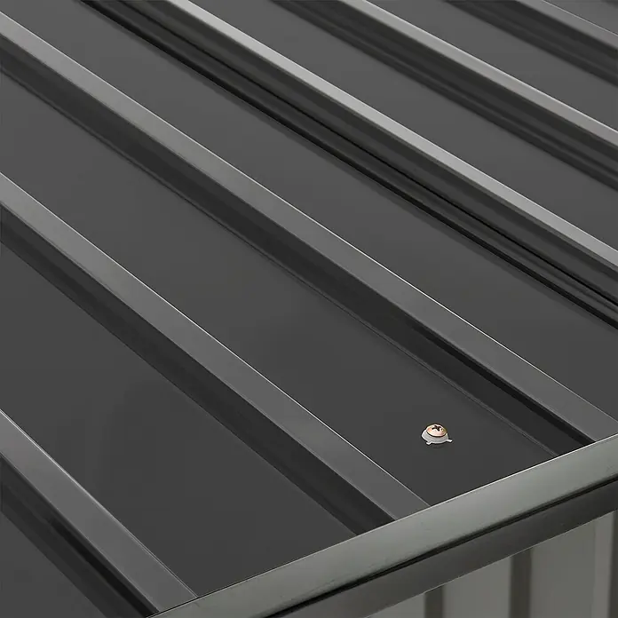 Juskys Kaminholzregal Enno - 163 x 163 x 154 cm, Metall, Grau - Dunkelgraue Wellblech-Dachplatte mit sichtbarer Schraube.