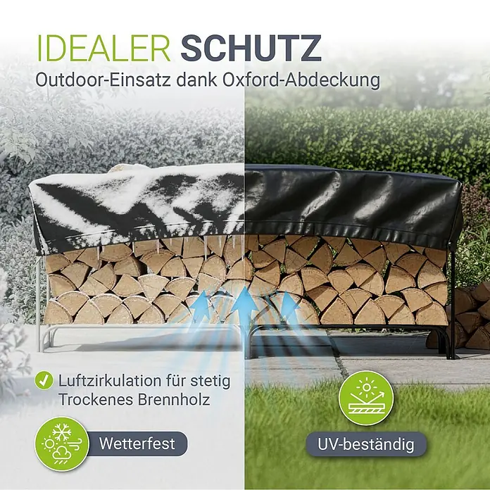Juskys Kaminholzregal Kaminholzregal - 36 x 36 x 117 cm, Metall, Schwarz - Schwarze Oxford-Abdeckung für Brennholzregale, bietet idealen Schutz und Luftzirkulation für den Außenbereich.