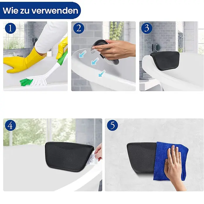 Bad Land Eckbadewanne - L x B: 150 x 85 cm, Sanitäracryl, Weiß - Ein schwarzes Badewannenkissen, das mit Saugnäpfen an einer Badewanne befestigt und gereinigt wird.