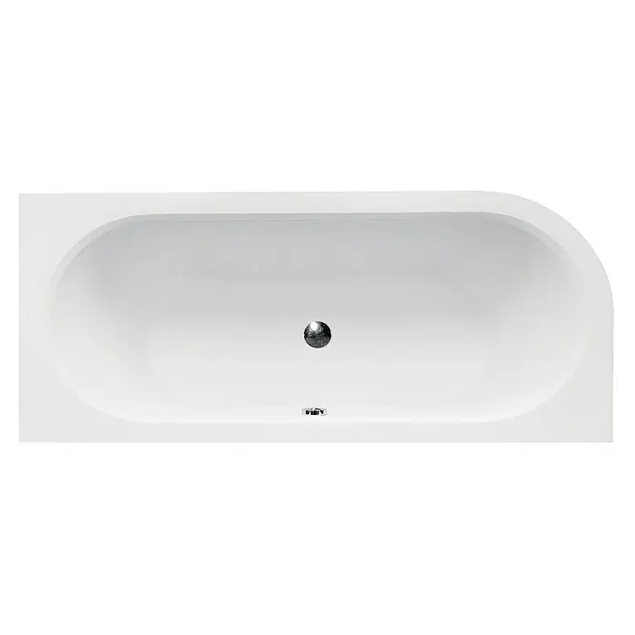 Bad Land Eckbadewanne - L x B: 170 x 75 cm, Sanitäracryl, Weiß - Weiße asymmetrische Badewanne mit Chromablauf und Überlauf.