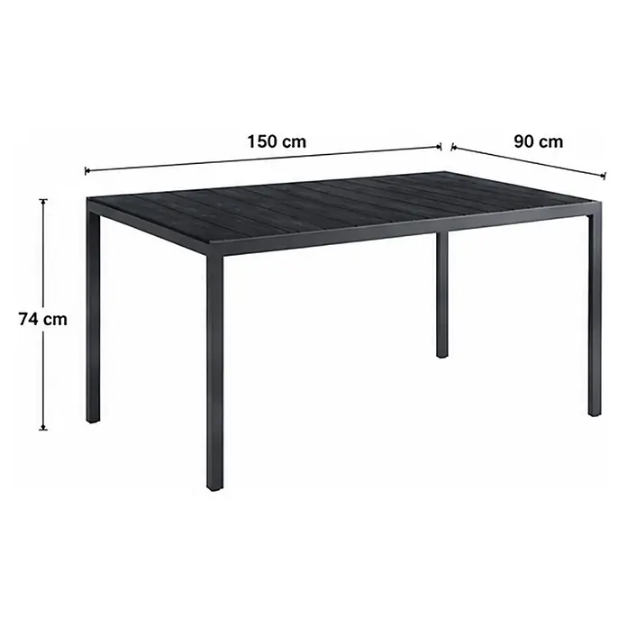 Westerholt Gartentisch - L x B x H: 150 x 90 x 74 cm, Stahl, Polywood, Rechteckig, Anthrazit - Dunkelgrauer/schwarzer Rechtecktisch mit Lamellenplatte und Metallgestell, 150x90x74 cm.