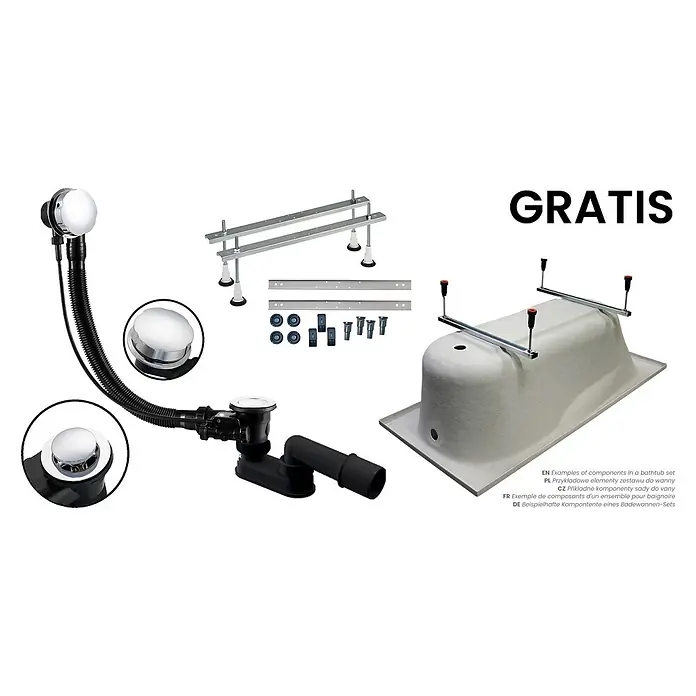 Bad Land Eckbadewanne - L x B: 160 x 100 cm, Sanitäracryl, Weiß - GRATIS Badewannen-Installationsset: Ablaufgarnitur, Überlauf, verstellbare Füße und Befestigungsklammern.