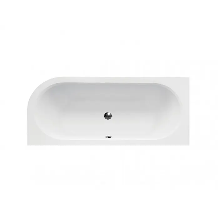 Bad Land Eckbadewanne - L x B: 180 x 80 cm, Sanitäracryl, Weiß - Draufsicht auf eine weiße, rechteckige Badewanne mit einer abgerundeten Ecke und zentralem Abfluss.