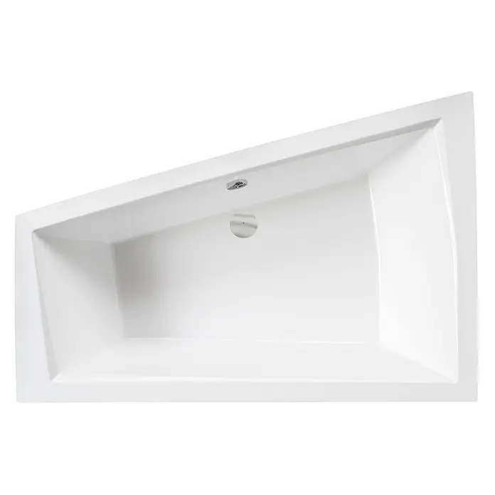Bad Land Eckbadewanne - L x B: 170 x 125 cm, Sanitäracryl, Weiß - Weißes rechteckiges Einbaubadewanne mit mittigem Abfluss und Chrom-Überlauf.