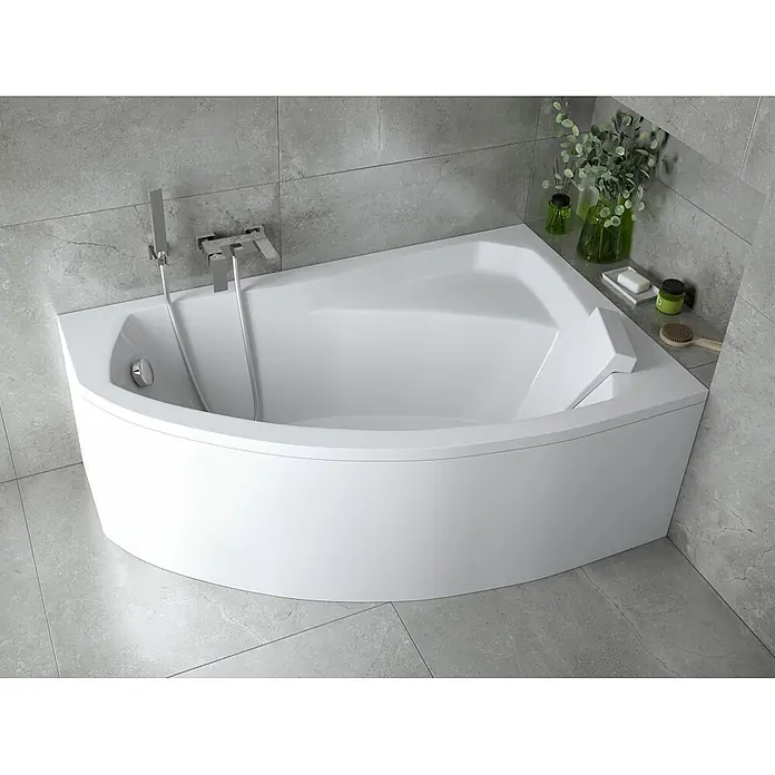 Bad Land Eckbadewanne RIMA Acryl-Eckwanne 140 x 90 cm rechts Weiß, inkl. Styroporverkleidung - Sanitäracryl, Weiß - Weiße Acryl-Eckbadewanne mit integrierter Chrom-Duscharmatur und Handbrause.