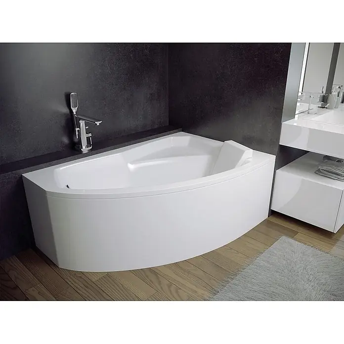 Bad Land Eckbadewanne RIMA Acryl-Eckwanne 140 x 90 cm rechts Weiß, inkl. Styroporverkleidung - Sanitäracryl, Weiß - Weiße Eckbadewanne mit integrierter Armatur und Handbrause für ein modernes Badezimmer.