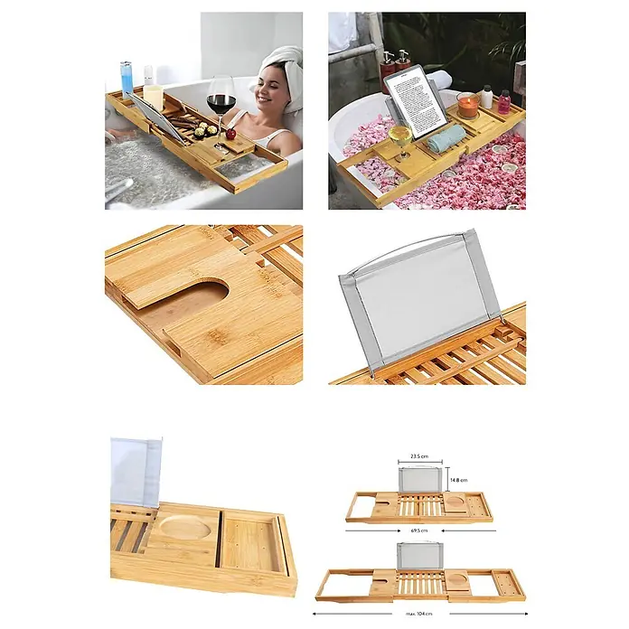 Bad Land Eckbadewanne - L x B: 150 x 75 cm, Sanitäracryl, Weiß - Ausziehbarer Badewannenablage aus Bambus mit Tablet, Weinglas und Badeutensilien zur Entspannung.