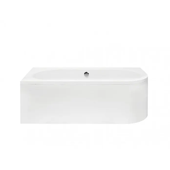 Bad Land Eckbadewanne - L x B: 150 x 75 cm, Sanitäracryl, Weiß - Weiße moderne Badewanne mit abgerundeter rechter Ecke und Chromüberlauf.