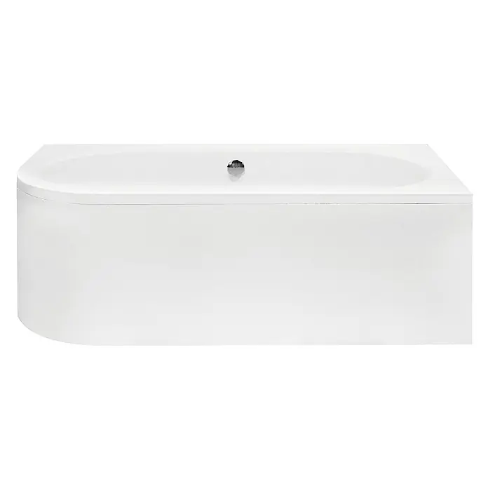 Bad Land Eckbadewanne AVITA Acrylwanne 170 x 75 cm rechts Weiß m. Acrylschürze - Sanitäracryl, Weiß - Weißer Waschtisch mit abgerundeter linker Ecke.
