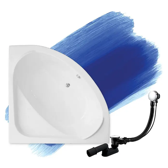 Bad Land Eckbadewanne STANDARD Acryl-Eckwanne 150 x 150 cm Weiß - Sanitäracryl, Weiß - Weiße Eckbadewanne mit integriertem Chrom-Ablauf- und Überlaufsystem.