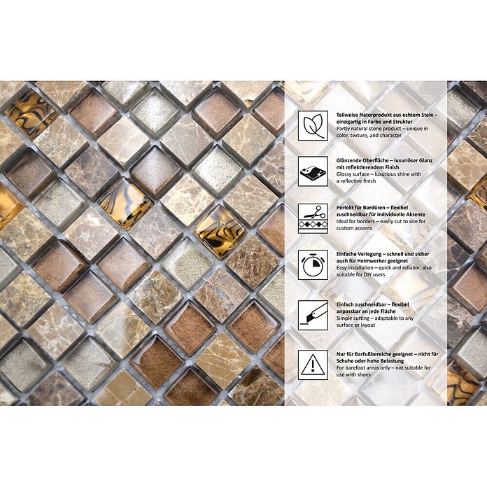 Mosaikfliese Quadrat Crystal Mix XCM M790 (30 x 30 cm, Beige, Glänzend)