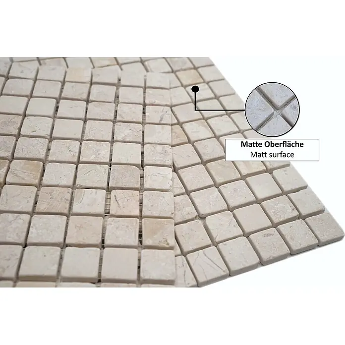 Mosaikfliese Quadrat Uni MOS TN23W - 30,5 x 30,5 cm, Cremeweiß, Matt - Helle, quadratische Naturstein-Mosaikfliesen in Beige mit matter Oberfläche.
