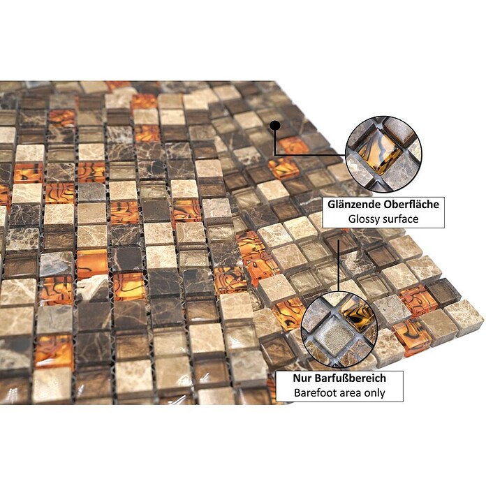 Mosaikfliese Quadrat Crystal Mix XCM M790 (30 x 30 cm, Beige, Glänzend)