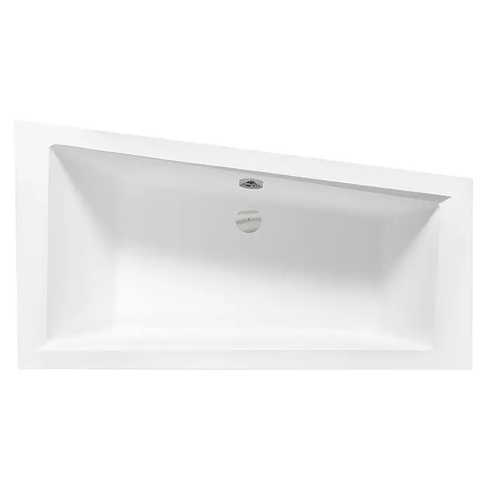 Bad Land Eckbadewanne - L x B: 160 x 90 cm, Sanitäracryl, Weiß - Weißes rechteckiges Mineralgussbecken mit integriertem Überlauf und Chromablauf.