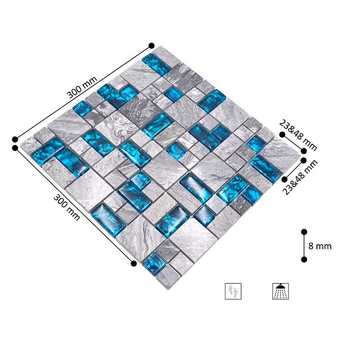 Mosaikfliese Crystal Mix XCM MC589 (30 x 30 cm, Grau, Glänzend)