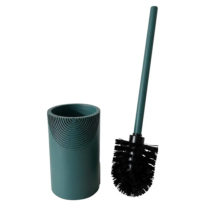 Camargue WC-Bürstengarnitur Design - Petrol, Rund, Ø x H: 8,8 cm x 35,4 mm - Dunkelgrüne Toilettenbürste mit schwarzen Borsten und passendem gerippten Halter.