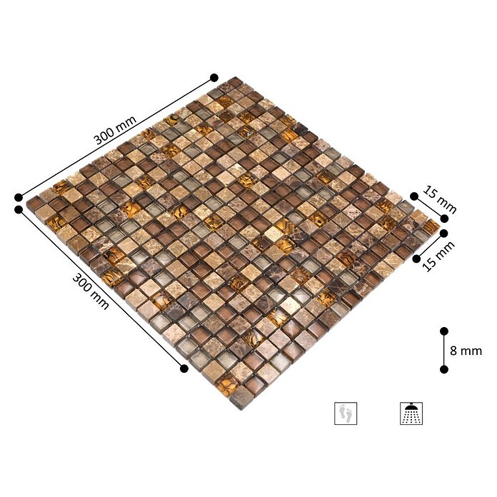 Mosaikfliese Quadrat Crystal Mix XCM M790 (30 x 30 cm, Beige, Glänzend)