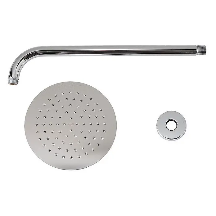 Kiamami Valentina Brause-Set - Chrom - Verchromter Regenbrausekopf mit passendem gebogenem Arm und Wandflansch.