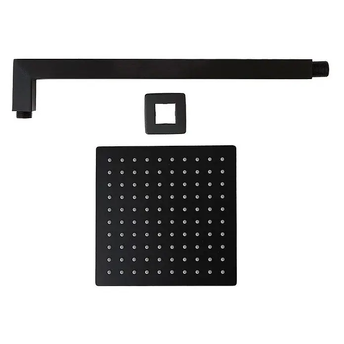 Kiamami Valentina Brause-Set - Schwarz - Mattschwarzer quadratischer Regenduschkopf mit L-förmigem Arm und Wandflansch.