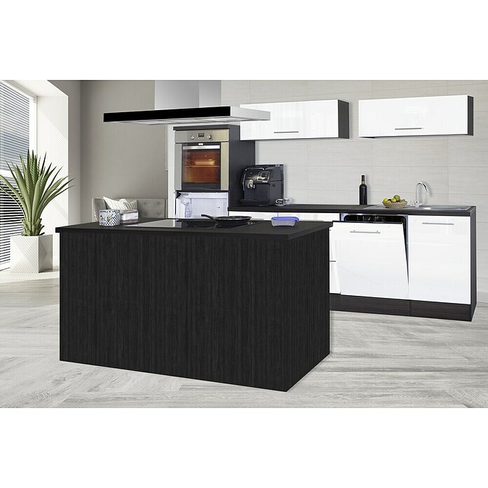 Respekta Premium Inselküche RP280IEWCBO (Breite: 280 cm, Mit Elektrogeräten, Weiß Hochglanz)