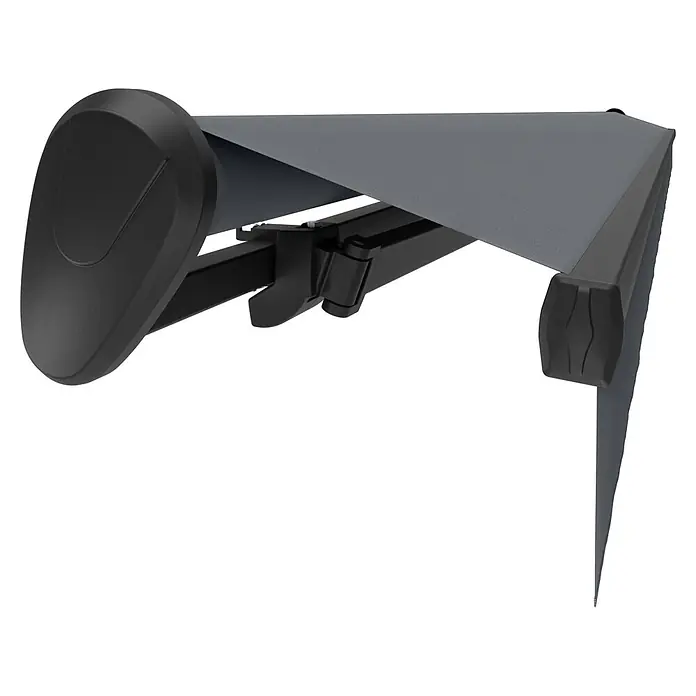 Spettmann Gelenkarmmarkise 1063 - Dunkelgrau, Farbton Gestell: DB 703, Breite: 5 m, Ausfall: 3 m - Ausgefahrene dunkelgraue Markise mit schwarzem Gestell.