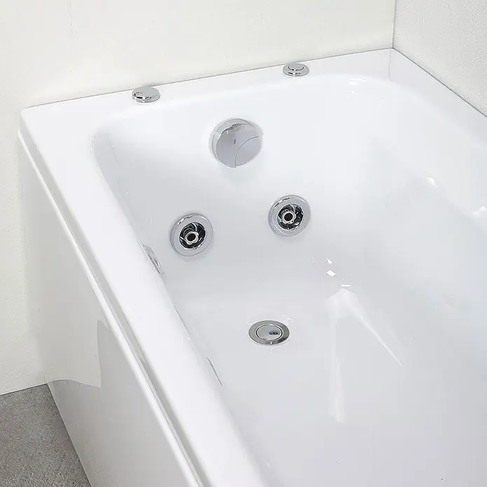 Kiamami Valentina Badewanne - 1.700 x 700 cm, ABS-Kunststoff und Acryl, Weiß - Weiße Whirlpool-Badewanne mit Chromdüsen und Bedienknöpfen.