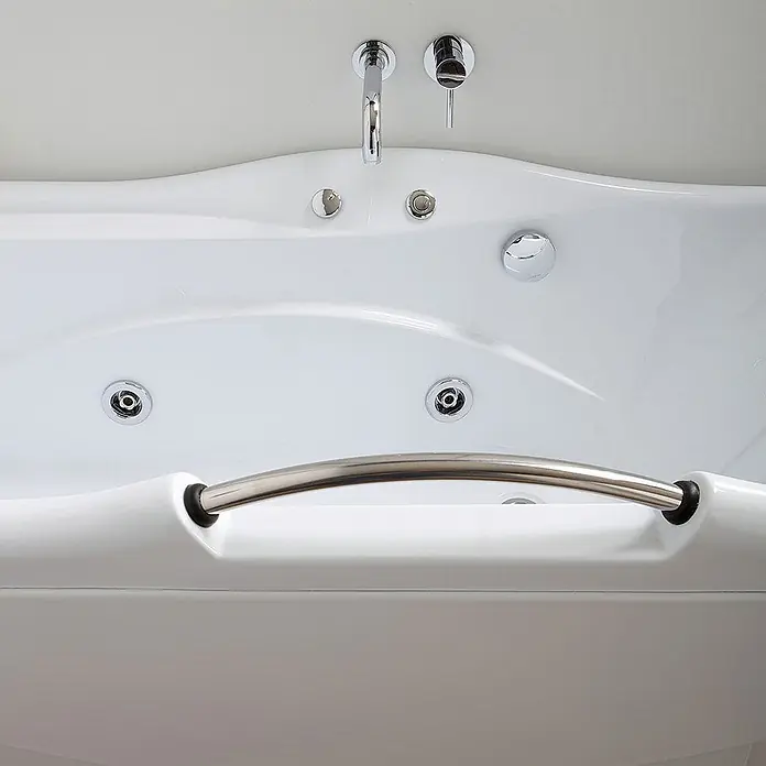 Kiamami Valentina Badewanne - 1.700 x 780 cm, ABS-Kunststoff und Acryl, Weiß - Weiße Hydromassage-Badewanne mit Chromarmatur, Bedienelementen, Düsen und Haltegriff.