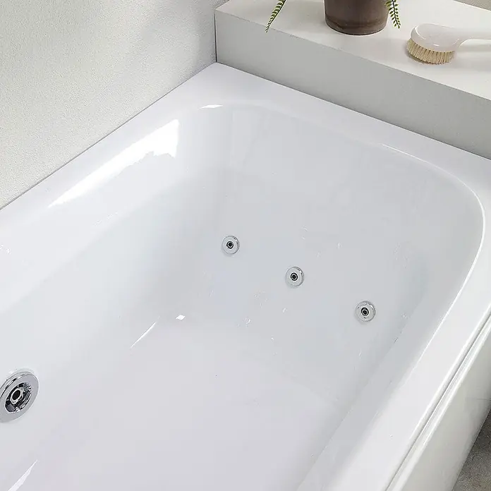 Kiamami Valentina Badewanne - 1.700 x 700 cm, ABS-Kunststoff und Acryl, Weiß - Weiße Badewanne mit Chrom-Hydromassagedüsen und Abfluss.