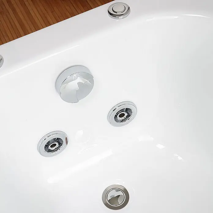 Kiamami Valentina Badewanne - 1.700 x 700 cm, ABS-Kunststoff und Acryl, Weiß - Weißes Badewanneninterieur mit verchromten Hydromassagedüsen, Wasserreglern und Abfluss.