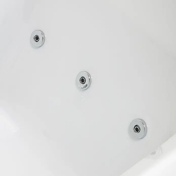 Kiamami Valentina Badewanne - 1.700 x 700 cm, ABS-Kunststoff und Acryl, Weiß - Drei verchromte Whirlpooldüsen in einer Badewanne.
