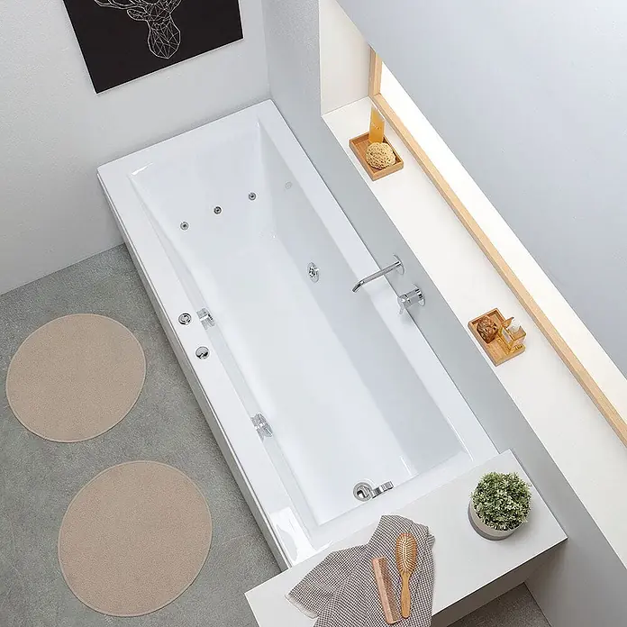 Kiamami Valentina Badewanne - 1.700 x 750 cm, Abs e Acrilico, Weiß - Weiße, rechteckige Hydromassagewanne mit Chromarmaturen in modernem Badambiente.