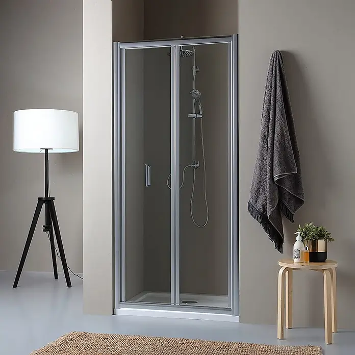 Kiamami Valentina Nischendusche - 0,02 x 1.900 cm, Transparent, 5 mm - Zweiflügelige Duschkabinentür aus Klarglas mit elegantem silbernem Rahmen.