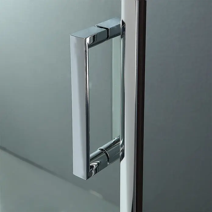 Kiamami Valentina Nischendusche - Transparent, 6 mm - Glänzender rechteckiger Duschkabinentürgriff aus Chrom auf Glas.