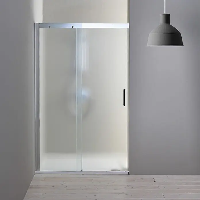 Kiamami Valentina Nischendusche - 3 x 190 cm, Matt, 6 mm - Duschkabine mit mattierter Glasschiebetür und Chromrahmen.